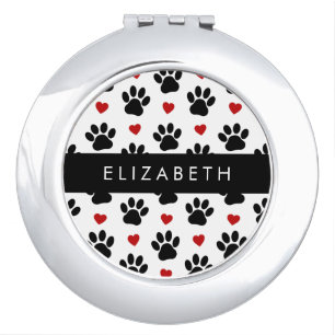 Pattern Of Paws, Black Paws, Red Hearts, Your Name Compact Mirror