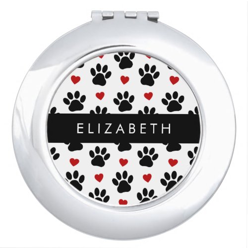 Pattern Of Paws Black Paws Red Hearts Your Name Compact Mirror