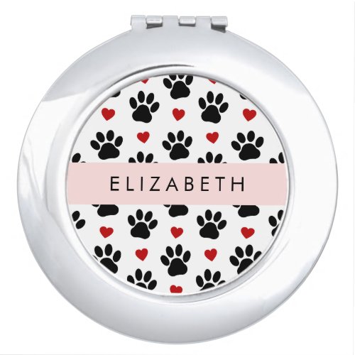 Pattern Of Paws Black Paws Red Hearts Your Name Compact Mirror