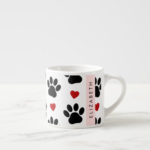 Pattern Of Paws Black Paws Red Hearts Your Name Espresso Cup