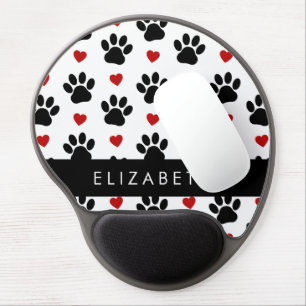 Pattern Of Paws, Black Paws, Red Hearts, Your Name Gel Mouse Pad