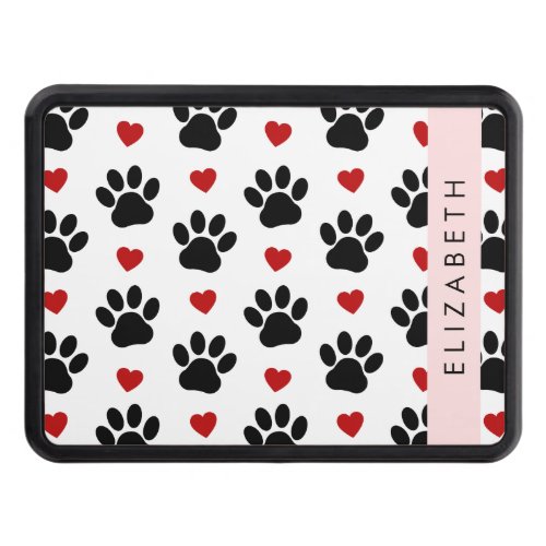 Pattern Of Paws Black Paws Red Hearts Your Name Hitch Cover