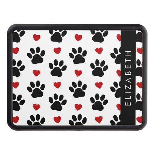 Pattern Of Paws Black Paws Red Hearts Your Name Hitch Cover