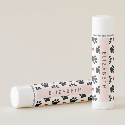 Pattern Of Paws Black Paws Red Hearts Your Name Lip Balm