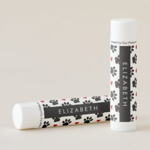 Pattern Of Paws, Black Paws, Red Hearts, Your Name Lip Balm