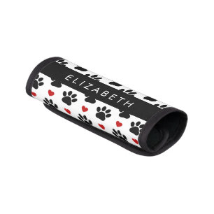 Pattern Of Paws, Black Paws, Red Hearts, Your Name Luggage Handle Wrap