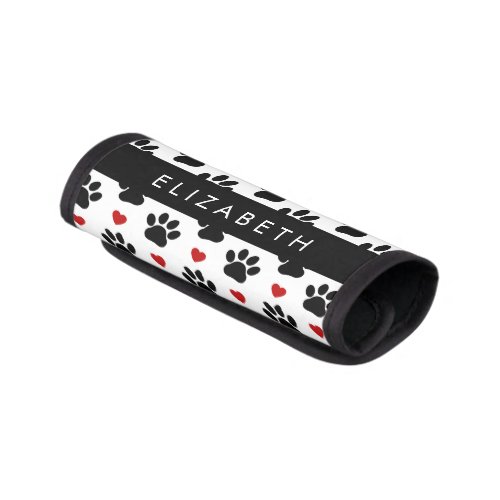 Pattern Of Paws Black Paws Red Hearts Your Name Luggage Handle Wrap