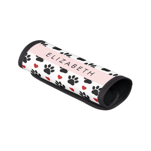 Pattern Of Paws Black Paws Red Hearts Your Name Luggage Handle Wrap