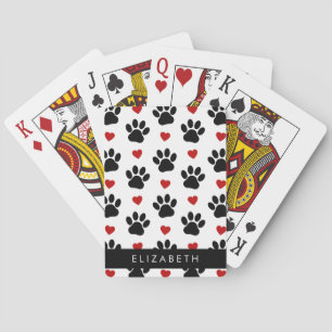 Pattern Of Paws, Black Paws, Red Hearts, Your Name Poker Cards