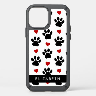 Pattern Of Paws, Black Paws, Red Hearts, Your Name Speck iPhone 12 Case