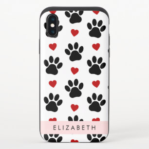 Pattern Of Paws, Black Paws, Red Hearts, Your Name iPhone X Slider Case