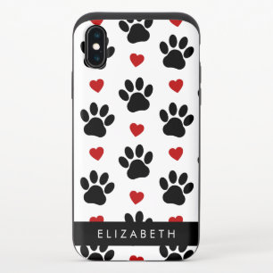 Pattern Of Paws, Black Paws, Red Hearts, Your Name iPhone X Slider Case