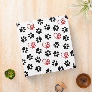 Pattern Of Paws, Black Paws, Red Paws, Hearts 3 Ring Binder