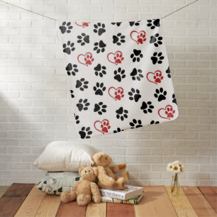 Pattern Of Paws, Black Paws, Red Paws, Hearts Baby Blanket