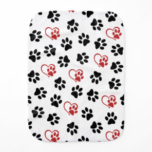 Pattern Of Paws, Black Paws, Red Paws, Hearts Baby Burp Cloth