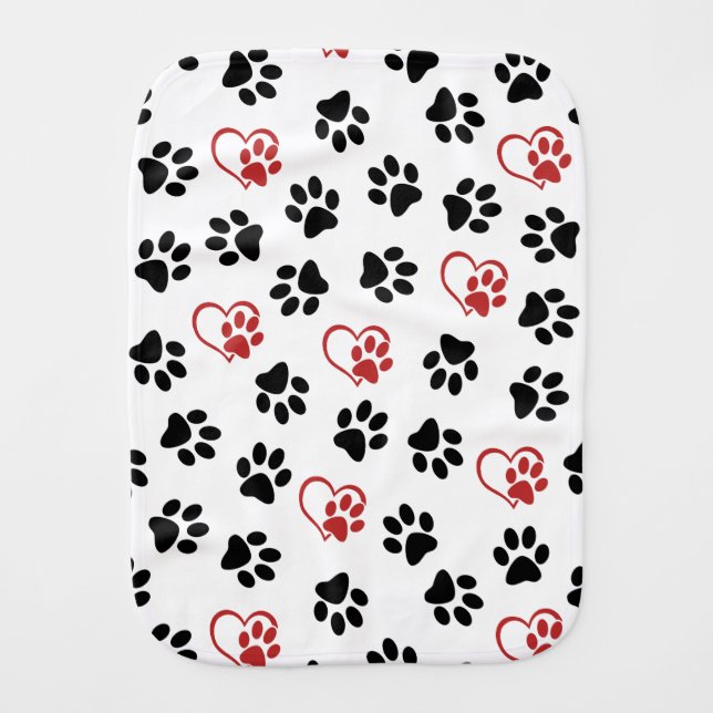 Pattern Of Paws, Black Paws, Red Paws, Hearts Baby Burp Cloth (Front)