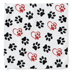 Pattern Of Paws, Black Paws, Red Paws, Hearts Bandana