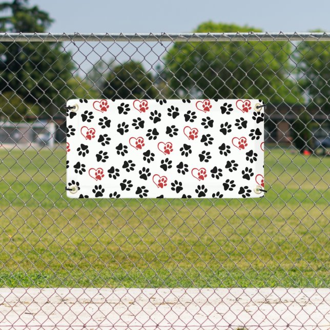 Pattern Of Paws, Black Paws, Red Paws, Hearts Banner (Insitu)
