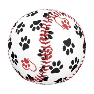 Pattern Of Paws, Black Paws, Red Paws, Hearts Baseball