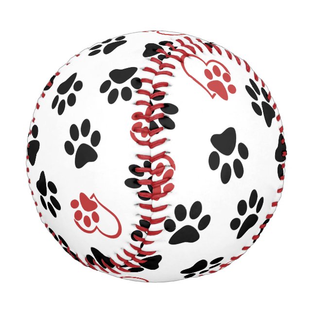 Pattern Of Paws, Black Paws, Red Paws, Hearts Baseball (Angled)