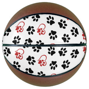 Pattern Of Paws, Black Paws, Red Paws, Hearts Basketball