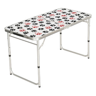 Pattern Of Paws, Black Paws, Red Paws, Hearts Beer Pong Table