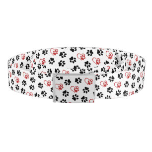 Pattern Of Paws, Black Paws, Red Paws, Hearts Belt