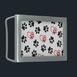 Pattern Of Paws, Black Paws, Red Paws, Hearts Belt Buckle<br><div class="desc">Cute,  fun and adorable pattern with paws and hearts. Modern and trendy gift,  perfect for the dog lover in your life.</div>