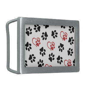 Pattern Of Paws, Black Paws, Red Paws, Hearts Belt Buckle
