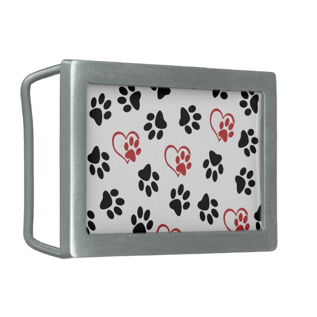 Pattern Of Paws, Black Paws, Red Paws, Hearts Belt Buckle (Front Left)
