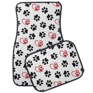 Pattern Of Paws, Black Paws, Red Paws, Hearts Car Floor Mat