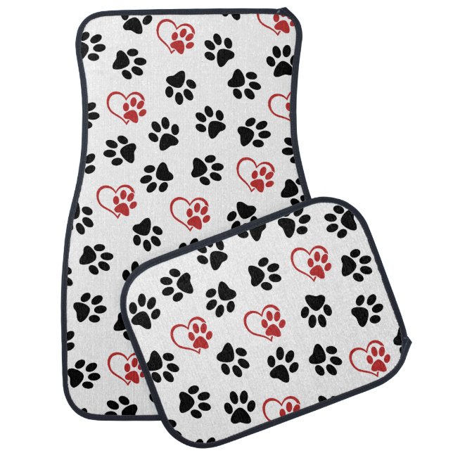 Pattern Of Paws, Black Paws, Red Paws, Hearts Car Floor Mat (Set)
