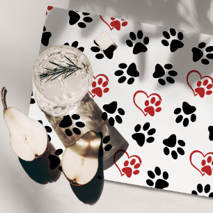 Pattern Of Paws, Black Paws, Red Paws, Hearts Cloth Placemat