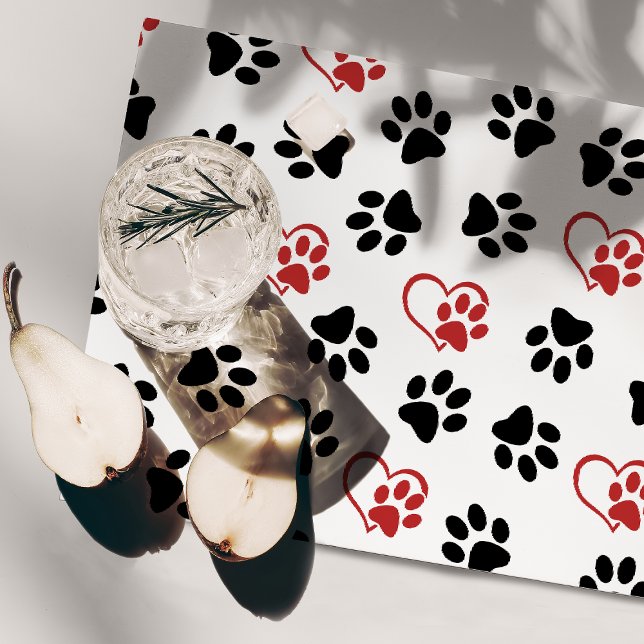 Pattern Of Paws, Black Paws, Red Paws, Hearts Cloth Placemat (Creator Uploaded)