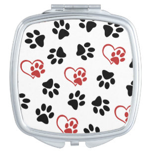 Pattern Of Paws, Black Paws, Red Paws, Hearts Compact Mirror