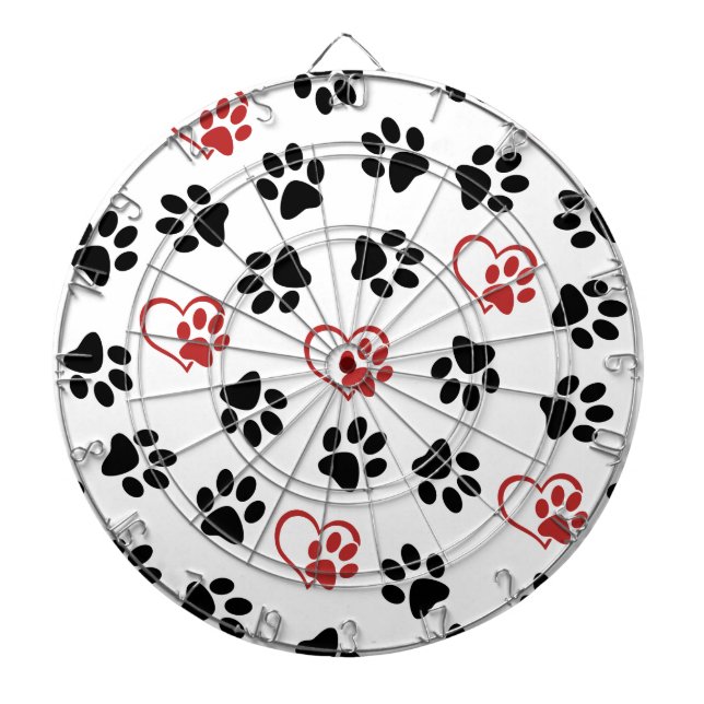 Pattern Of Paws, Black Paws, Red Paws, Hearts Dart Board (Front)