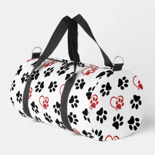 Pattern Of Paws, Black Paws, Red Paws, Hearts Duffle Bag