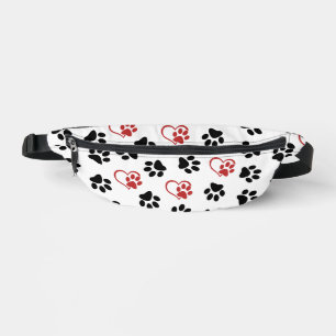 Pattern Of Paws, Black Paws, Red Paws, Hearts Fanny Pack