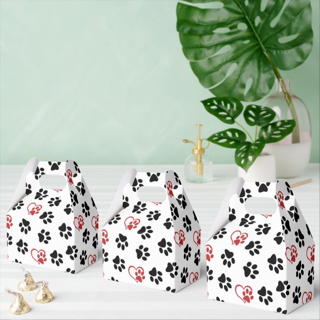 Pattern Of Paws, Black Paws, Red Paws, Hearts Favor Boxes (Multiple)