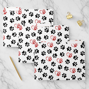 Pattern Of Paws, Black Paws, Red Paws, Hearts File Folder