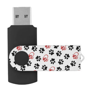 Pattern Of Paws, Black Paws, Red Paws, Hearts Flash Drive
