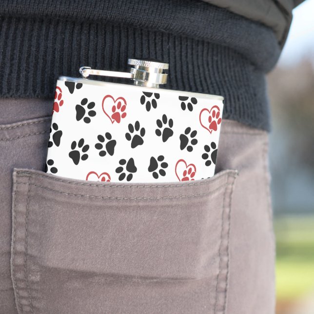 Pattern Of Paws, Black Paws, Red Paws, Hearts Flask (In Situ)