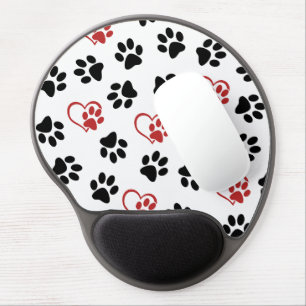 Pattern Of Paws, Black Paws, Red Paws, Hearts Gel Mouse Pad
