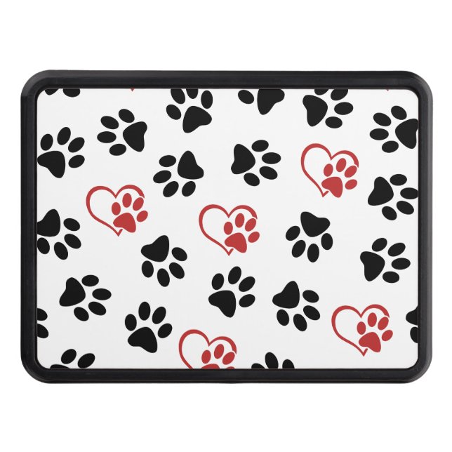 Pattern Of Paws, Black Paws, Red Paws, Hearts Hitch Cover (Front)