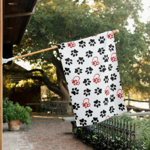 Pattern Of Paws, Black Paws, Red Paws, Hearts House Flag