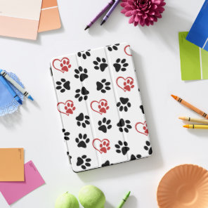Pattern Of Paws, Black Paws, Red Paws, Hearts iPad Pro Cover