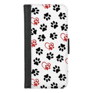 Pattern Of Paws, Black Paws, Red Paws, Hearts iPhone 8/7 Wallet Case