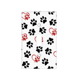 Pattern Of Paws, Black Paws, Red Paws, Hearts Light Switch Cover