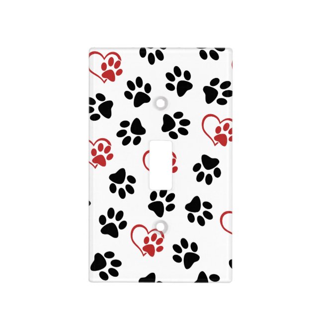 Pattern Of Paws, Black Paws, Red Paws, Hearts Light Switch Cover (Front)