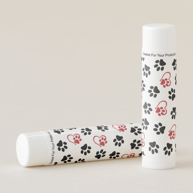 Pattern Of Paws, Black Paws, Red Paws, Hearts Lip Balm (Front)